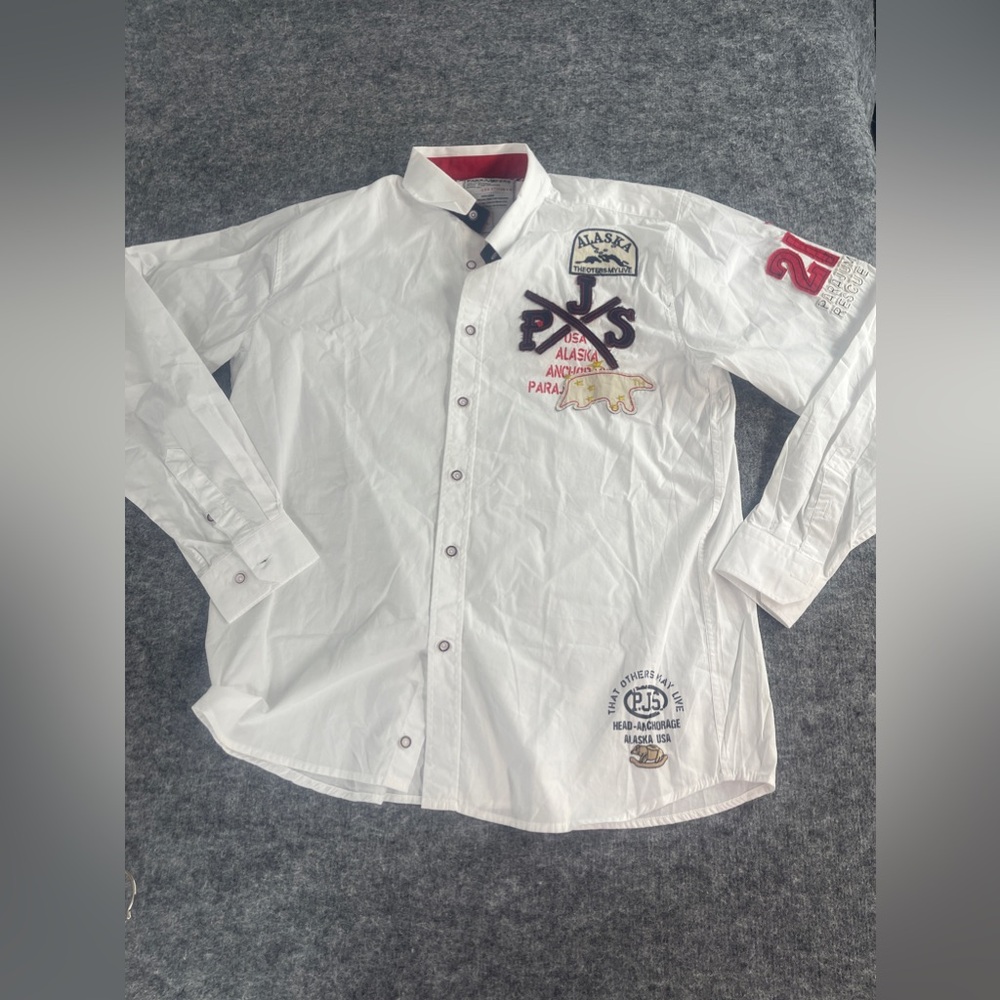 Parajumpers Shirt Mens Large White Button Up Embroidered Long Sleeve n100